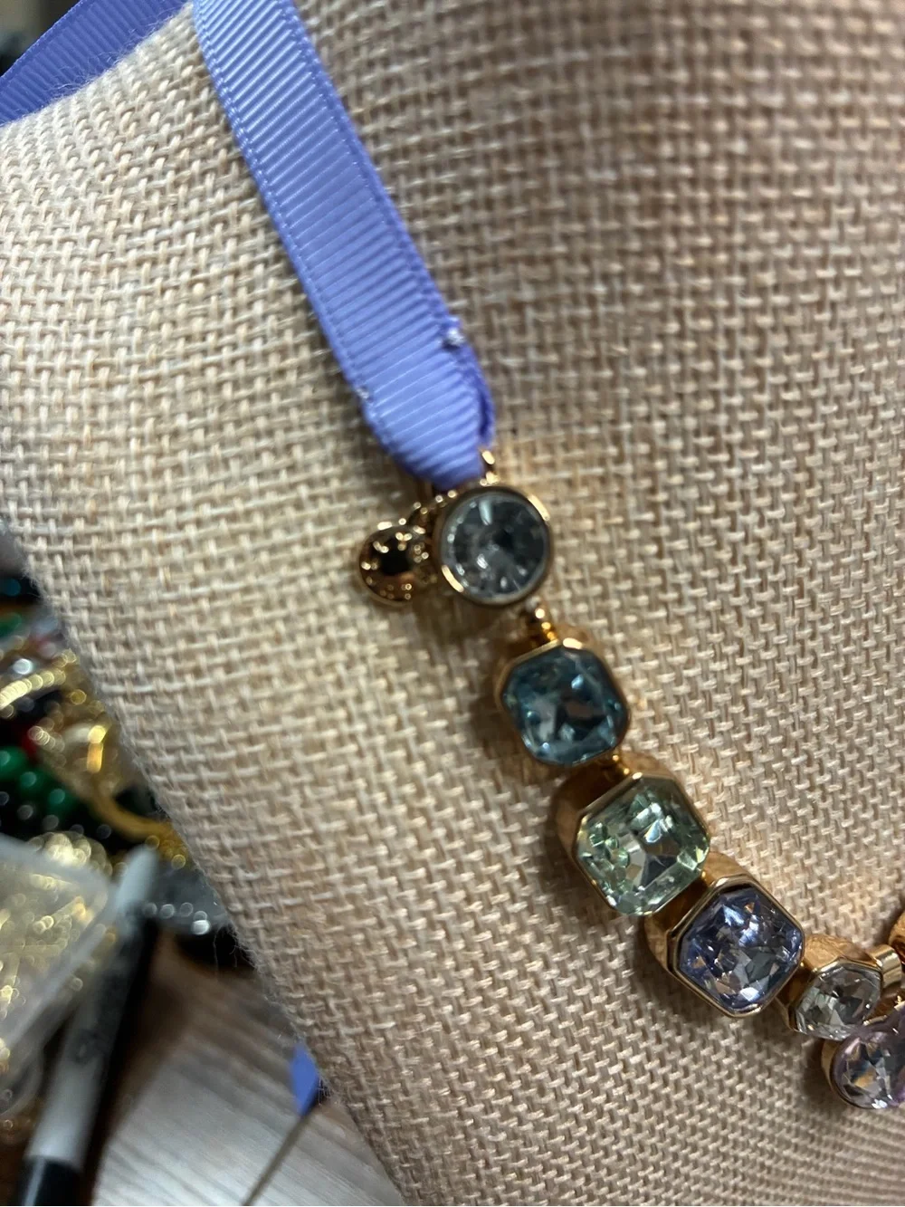 J. Crew was Lavender Ribbon Multicolor Crystal Necklace - Women Jewelry
